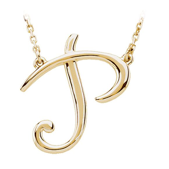 14k Yellow Gold, Olivia Collection, Medium Script Initial P Necklace - Picture 1 of 4